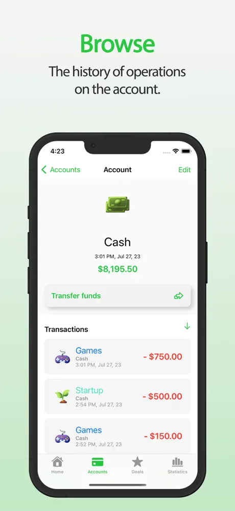 Track transactions and money. make transfer to accounts