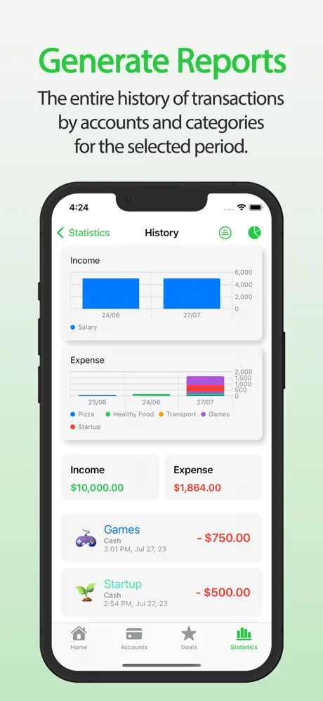 track finances app generating reports